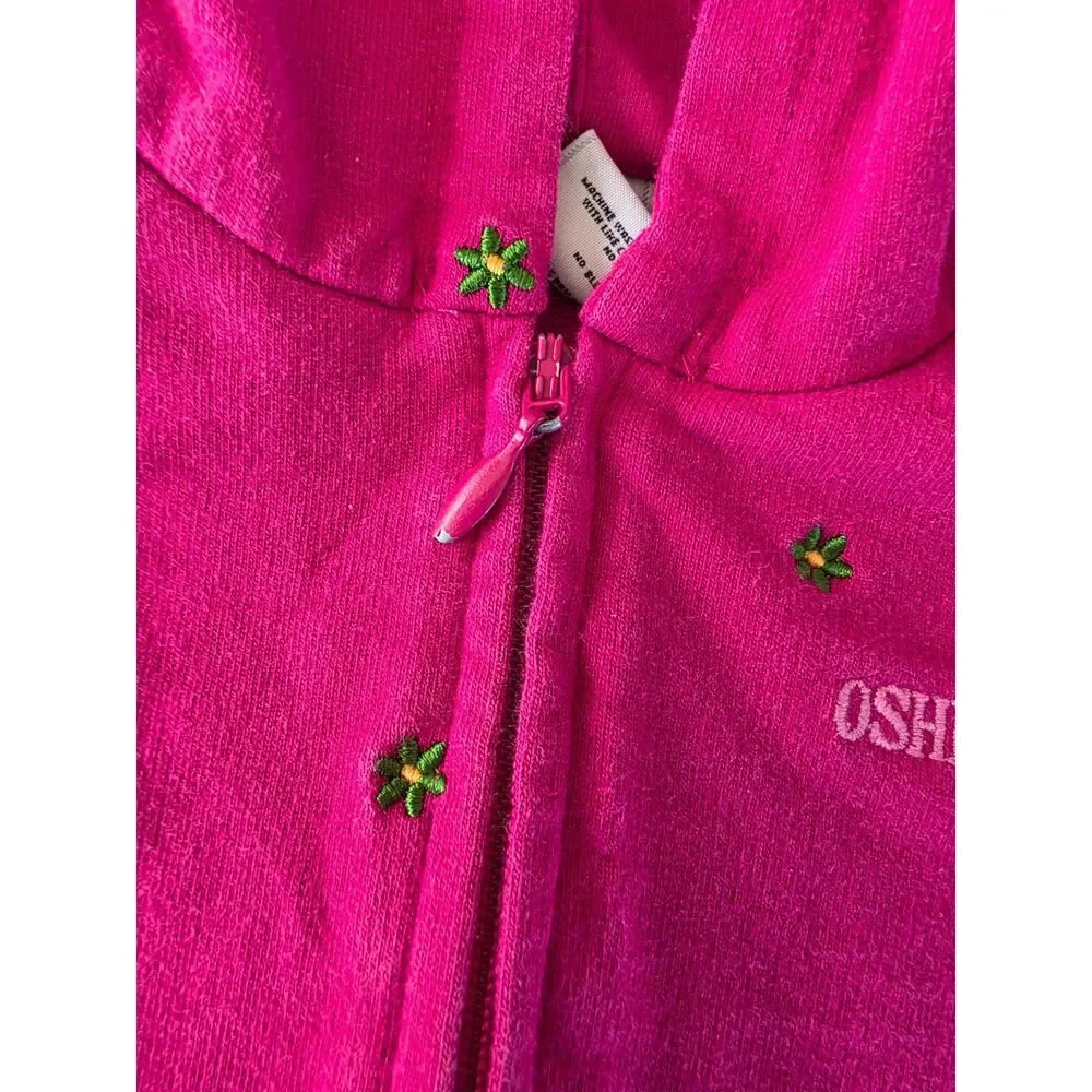 Vintage OshKosh B'Gosh Pink Floral Embroidered Zip Hoodie Jacket - Sz 3/6 Months